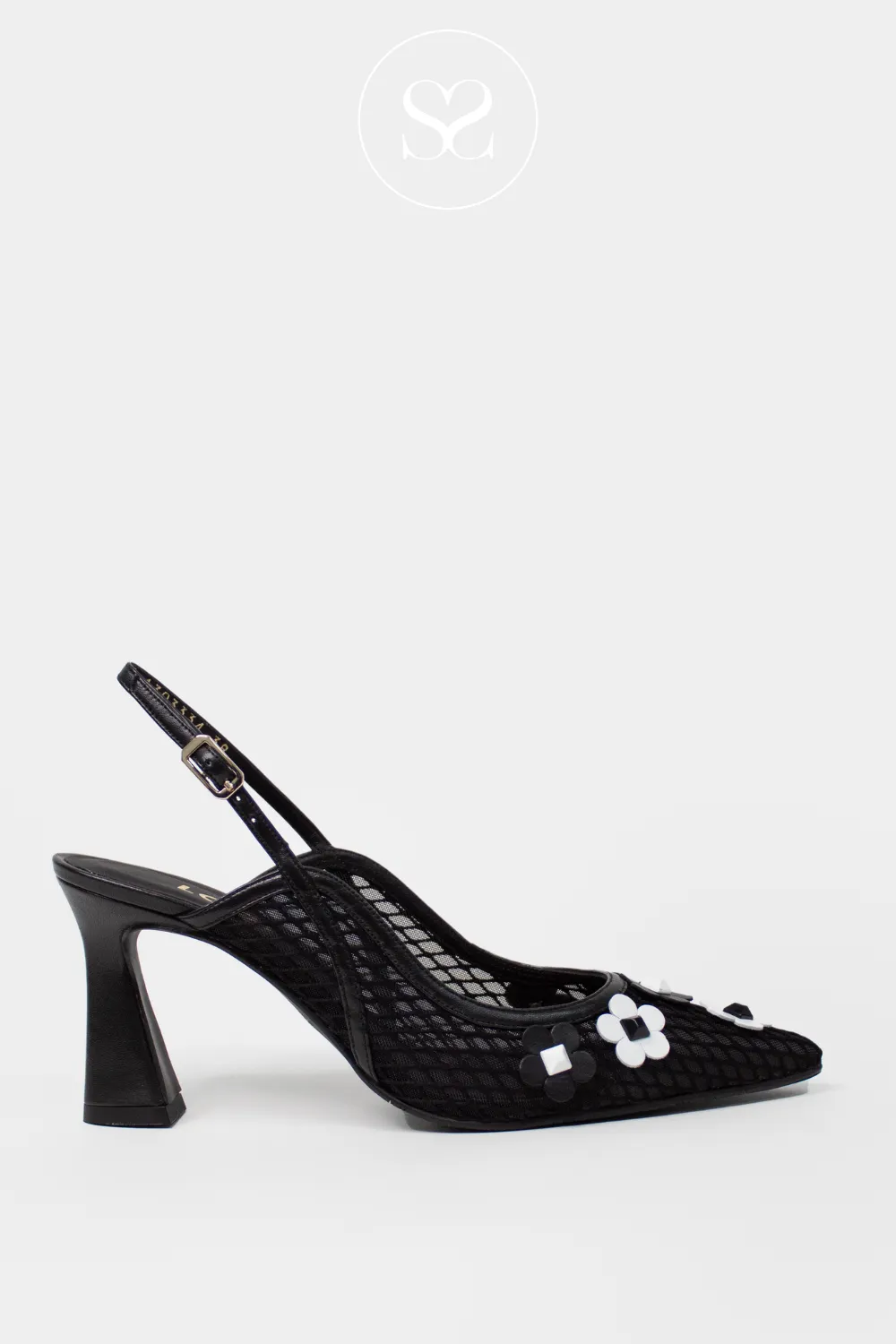 LODI RASERIA - BLACK & WHITE WOVEN SLING BACK HEELS