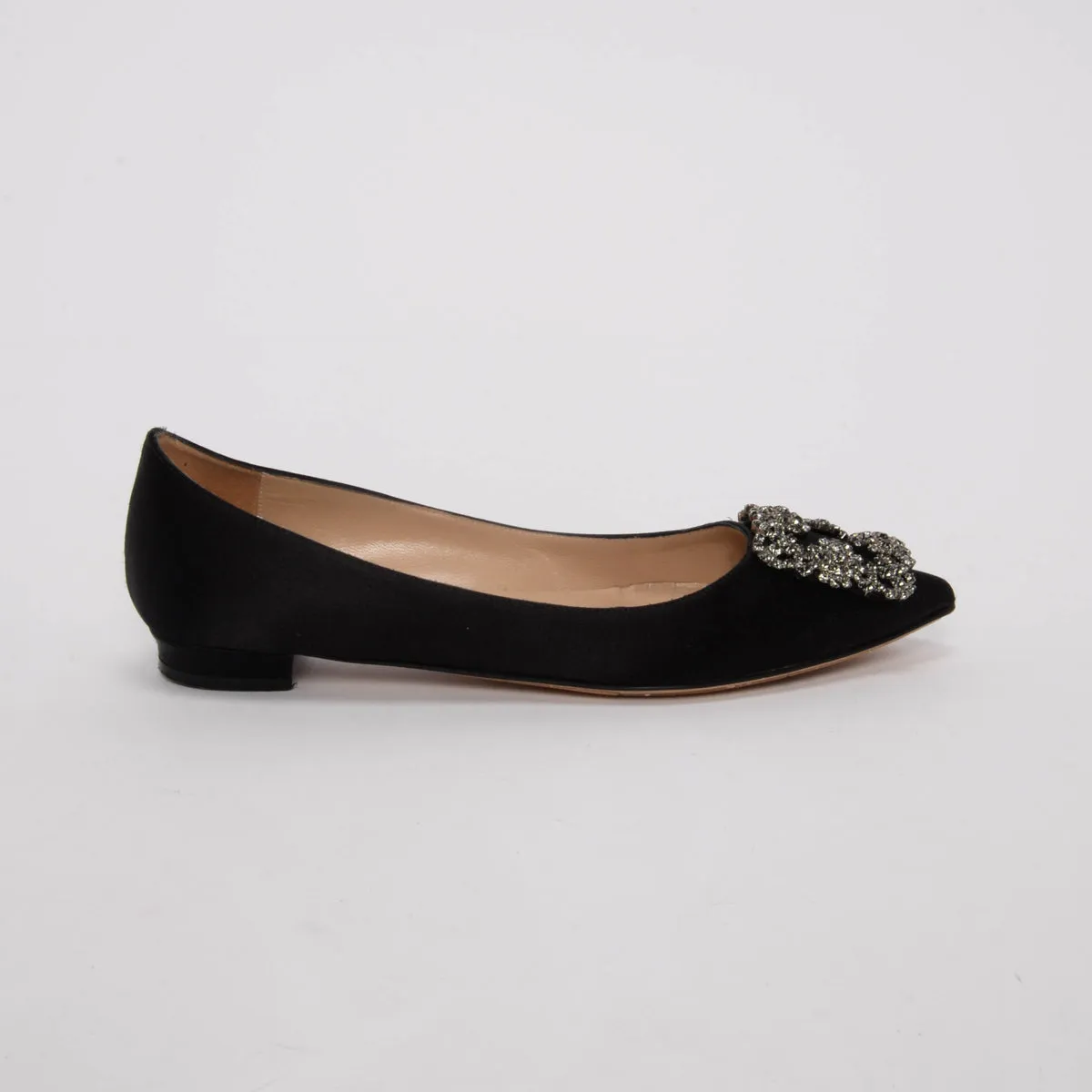 Manolo Blahnik Black Satin Hangisi Flats 36