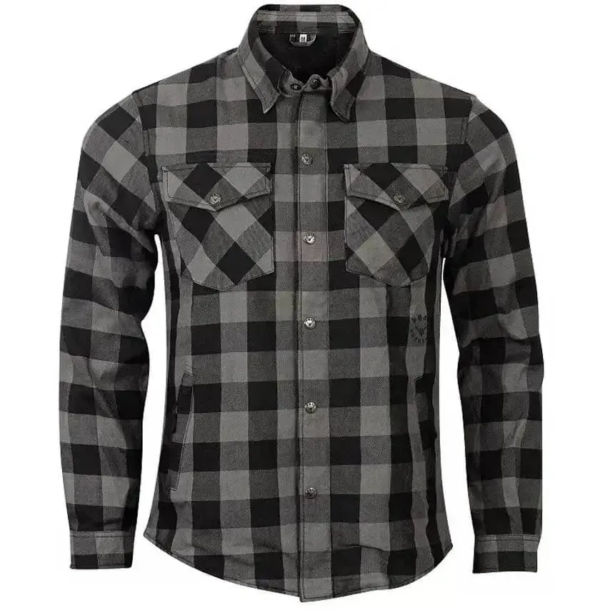 Men's Gray Kevlar® Lined CE Armored Motorcycle Flannel Shirt – Protective