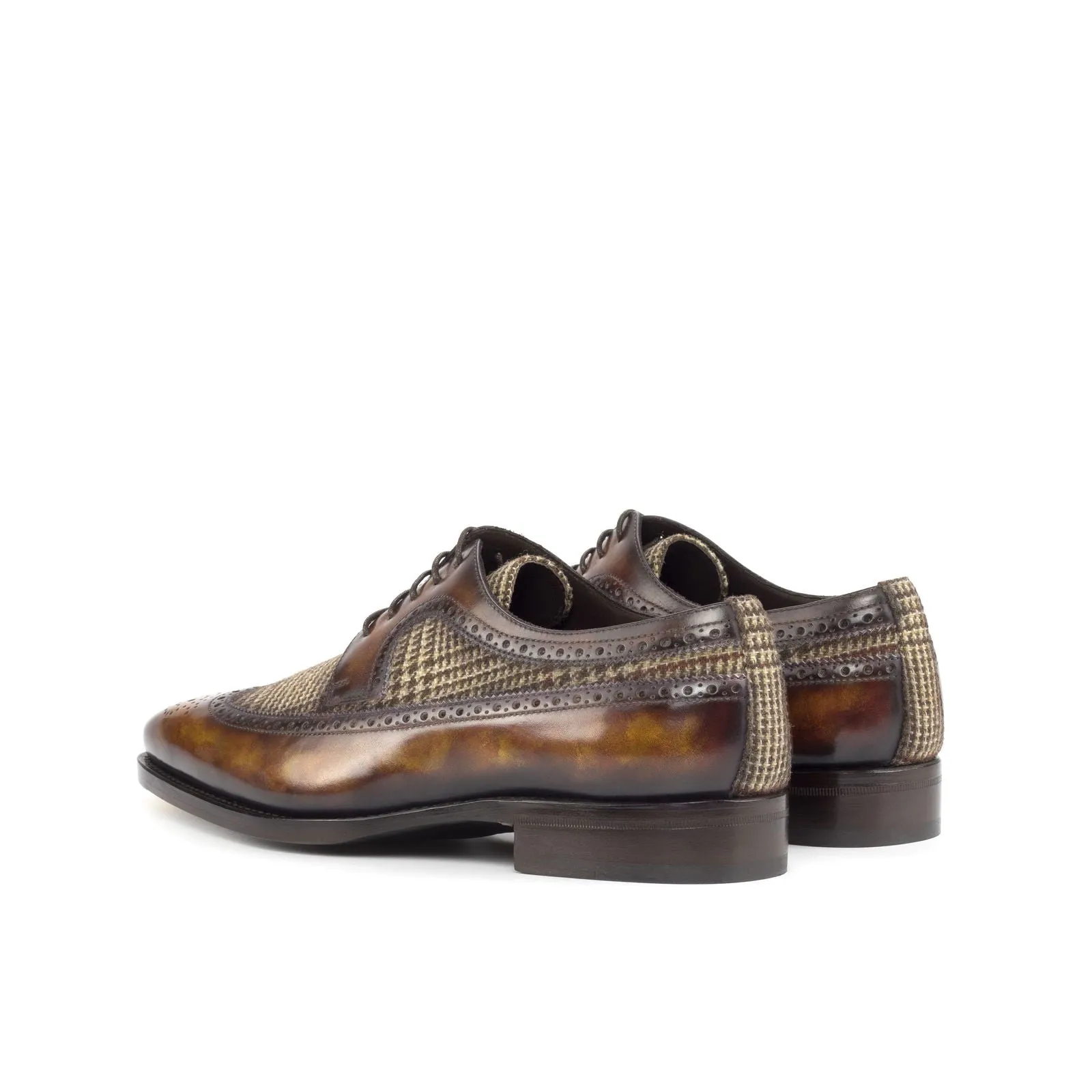 Men's Longwing Blucher Shoes Patina Leather Goodyear Welt Wide Plus Size Brown Burgundy 4983