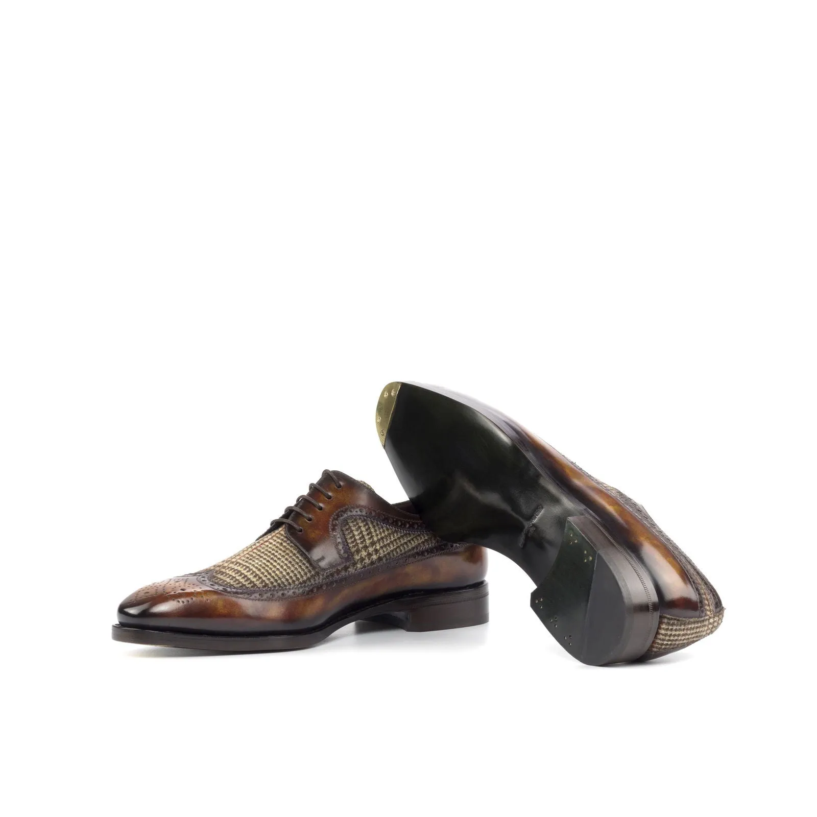 Men's Longwing Blucher Shoes Patina Leather Goodyear Welt Wide Plus Size Brown Burgundy 4983