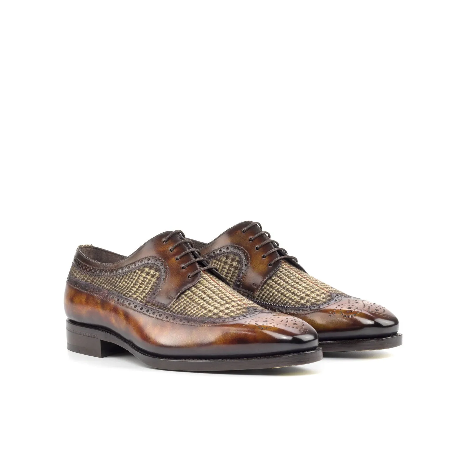 Men's Longwing Blucher Shoes Patina Leather Goodyear Welt Wide Plus Size Brown Burgundy 4983