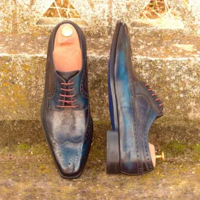 Men's Longwing Blucher Shoes Patina Leather Wide Plus Size Blue Grey 2612