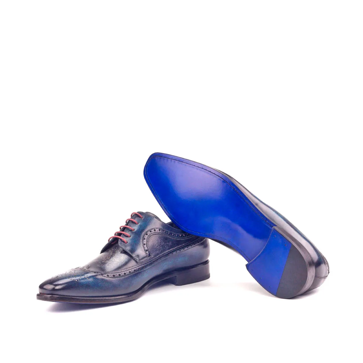 Men's Longwing Blucher Shoes Patina Leather Wide Plus Size Blue Grey 2612