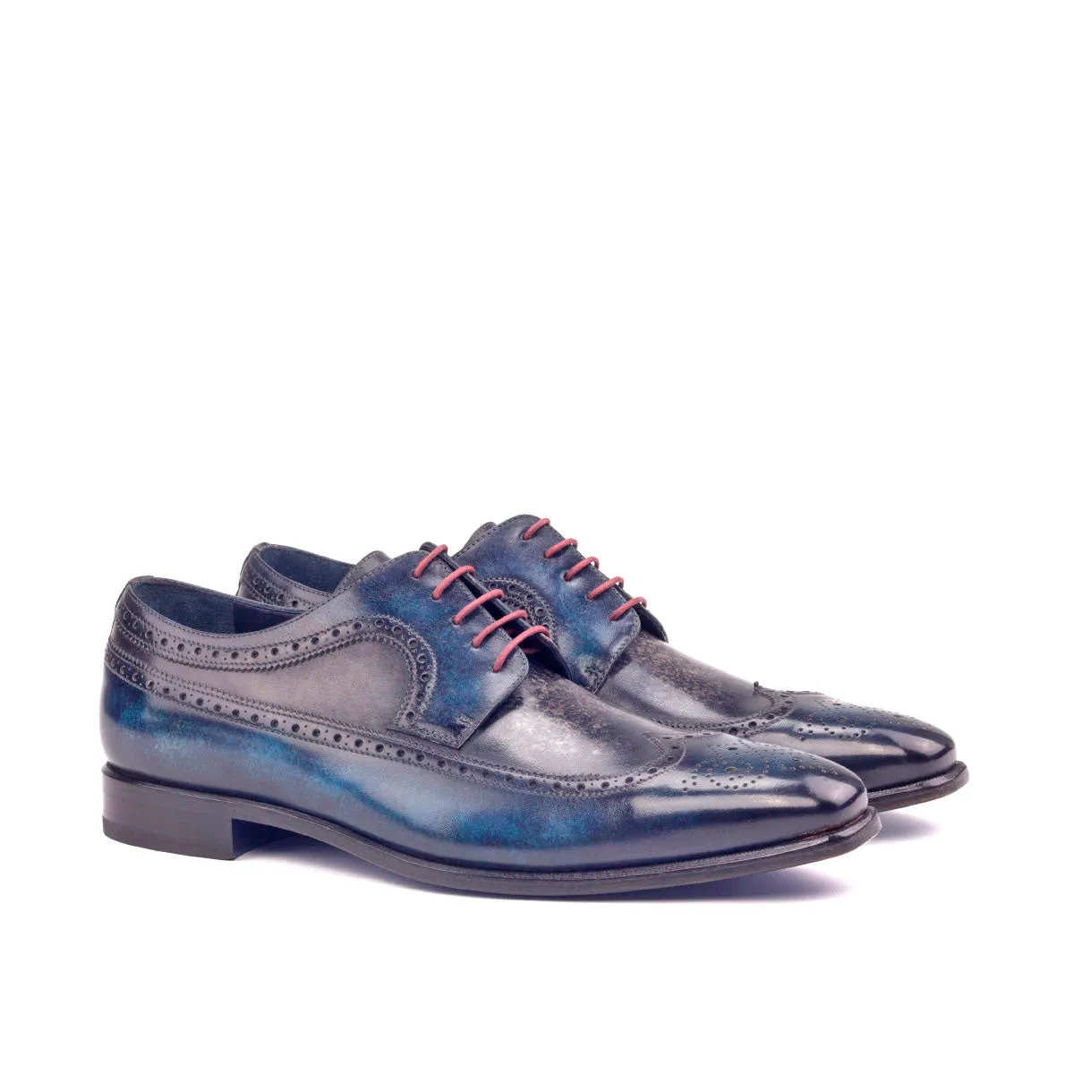 Men's Longwing Blucher Shoes Patina Leather Wide Plus Size Blue Grey 2612