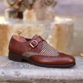 Men's Single Monk Leather Shoes Wide Plus Size Brown 1620
