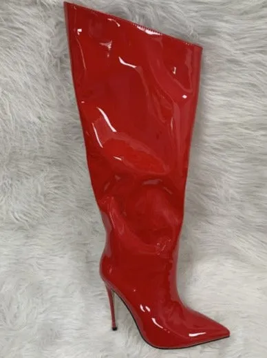 Metallic Patent Leather Knee High Boots