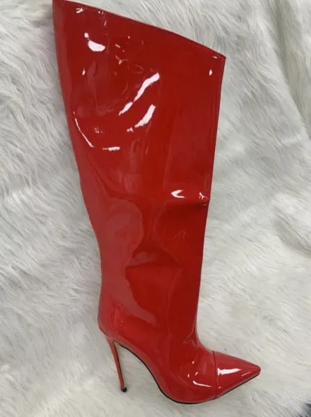Metallic Patent Leather Knee High Boots
