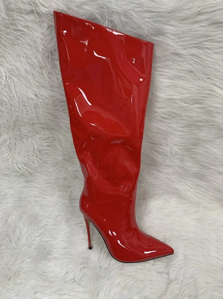 Metallic Patent Leather Knee High Boots
