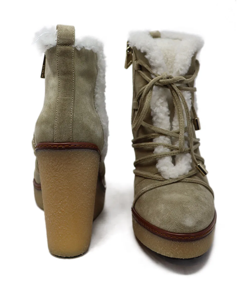 Moncler Beige Suede Shearling Booties sz 7