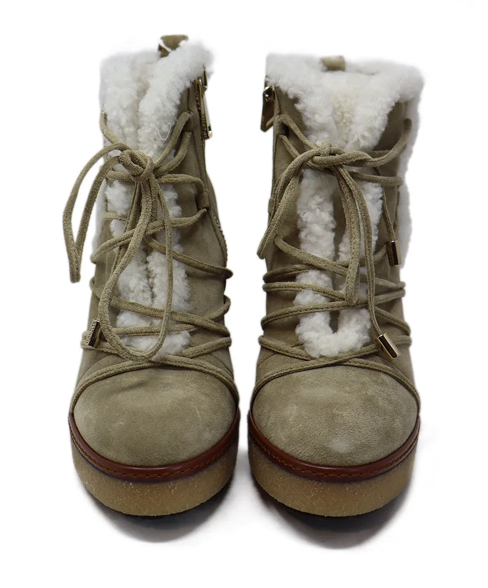 Moncler Beige Suede Shearling Booties sz 7