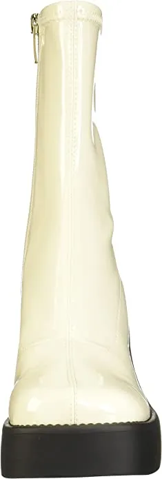 Nine West Gerri Cream Patent Chunky Block Heel Squared Toe Ankle Platform Boots