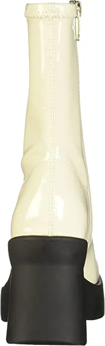 Nine West Gerri Cream Patent Chunky Block Heel Squared Toe Ankle Platform Boots