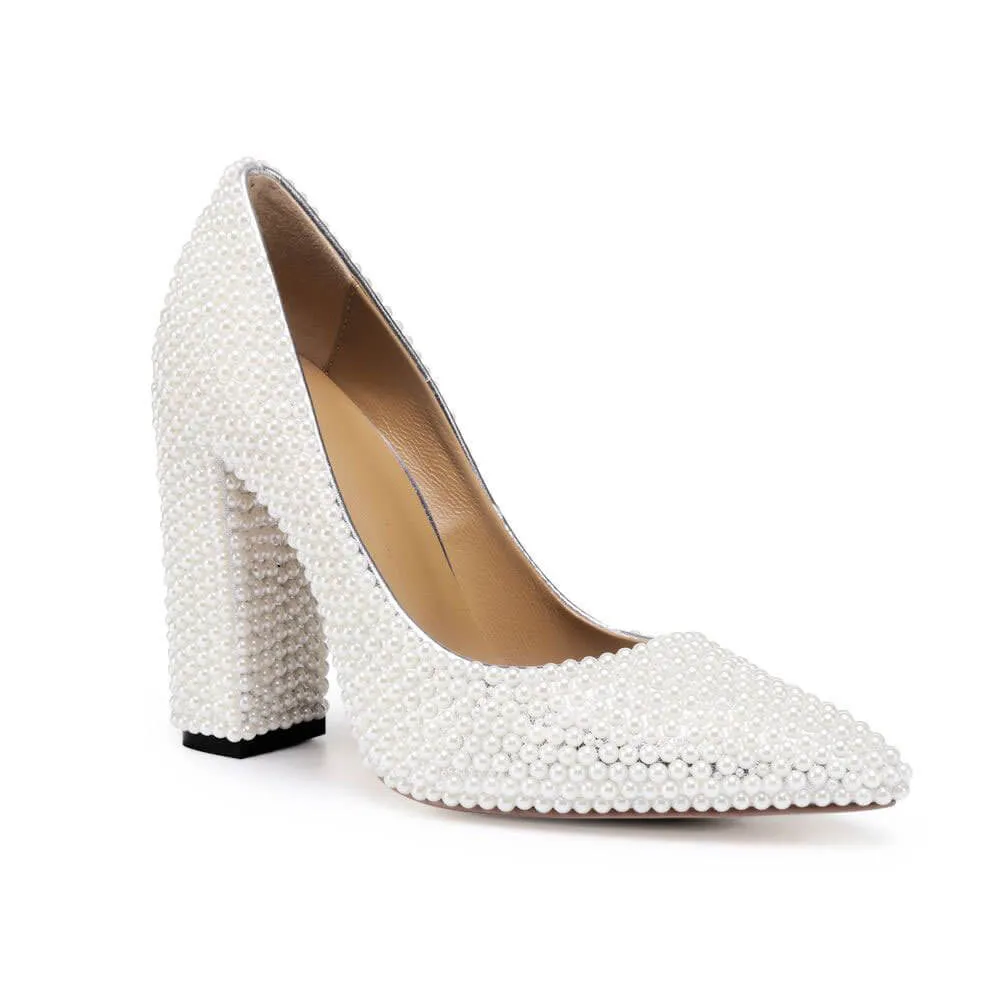 Patent Leather Point Toe Middle Chunky Heel Pumps