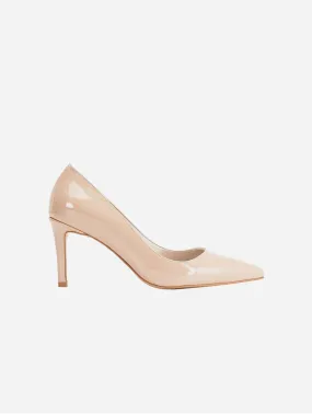 Perla Vegan Patent Leather Pointed Toe Stiletto Pumps | Beige