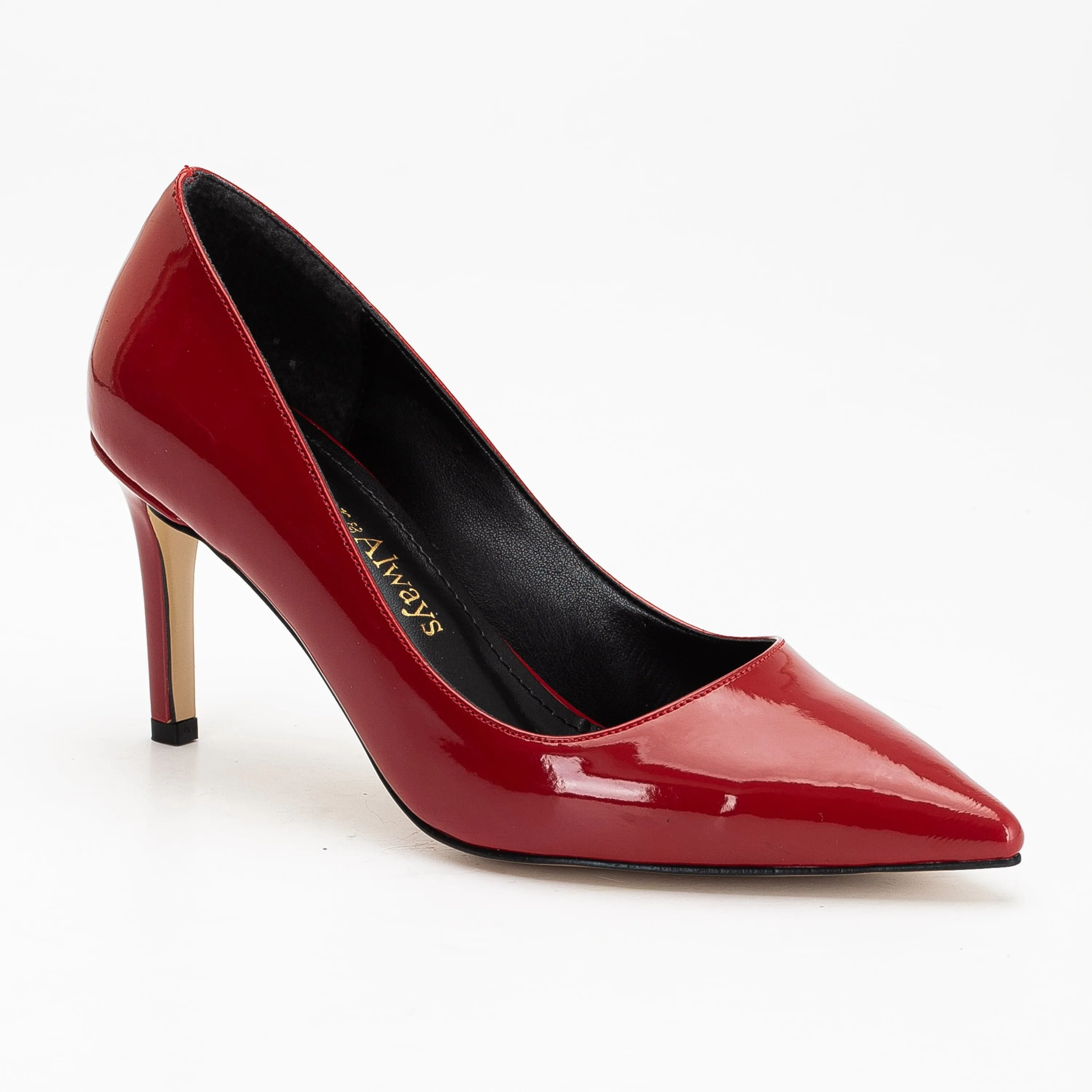 Perla Vegan Patent Leather Pointed Toe Stiletto Pumps | Red
