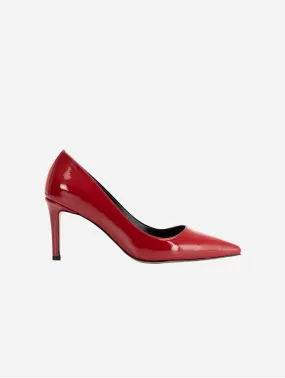 Perla Vegan Patent Leather Pointed Toe Stiletto Pumps | Red