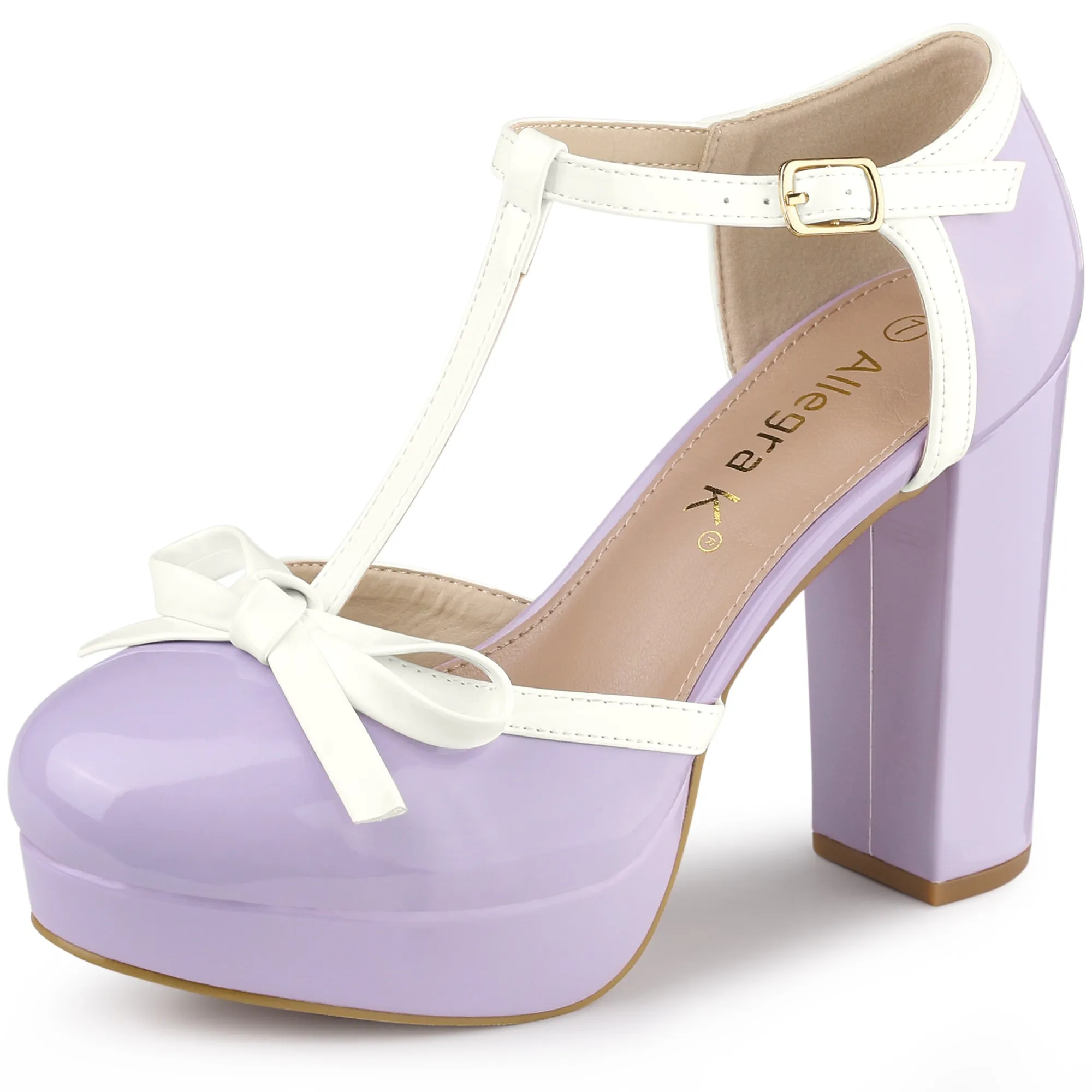 Platform Bow T Strap Chunky Heel Pumps