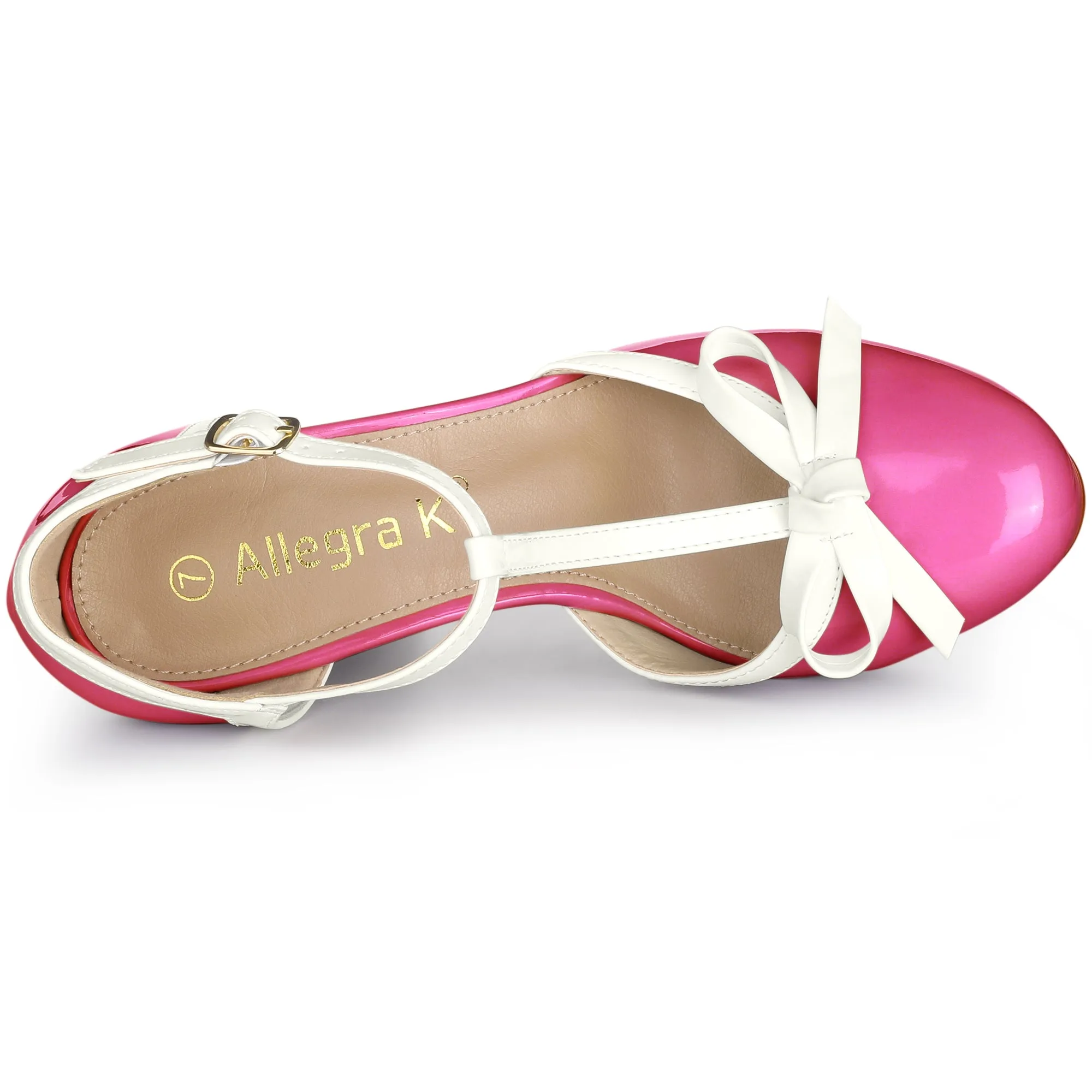 Platform Bow T Strap Chunky Heel Pumps