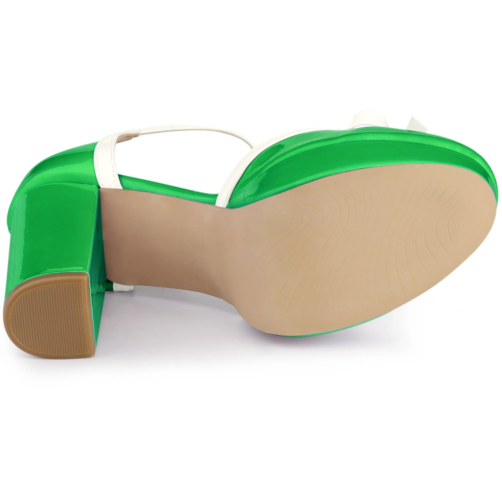 Platform Bow T Strap Chunky Heel Pumps