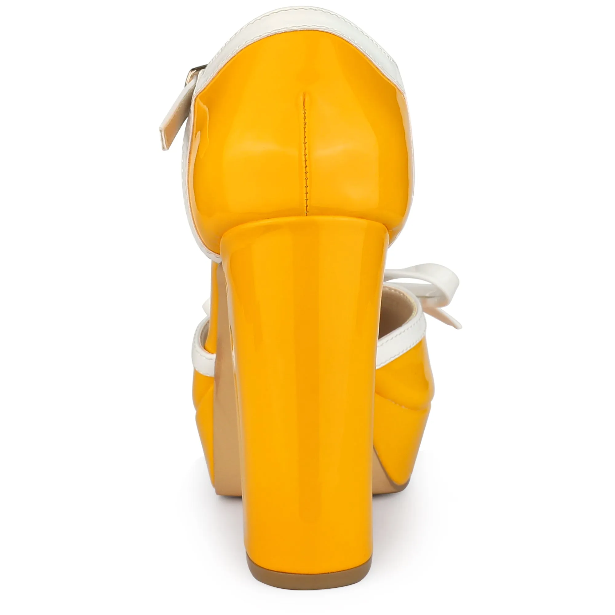 Platform Bow T Strap Chunky Heel Pumps