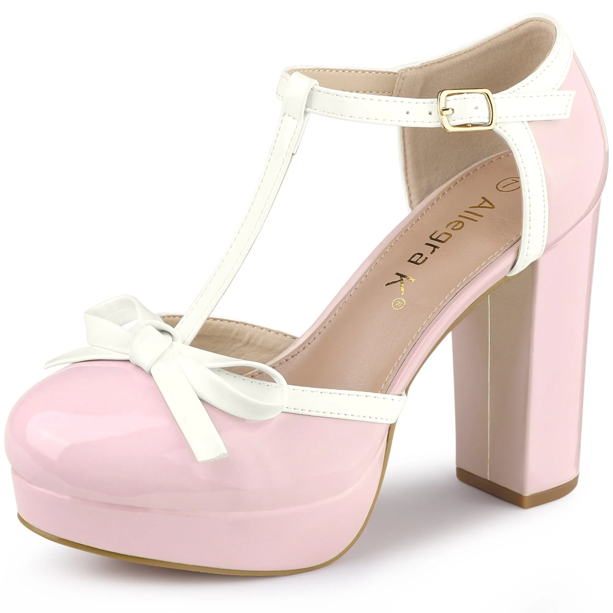 Platform Bow T Strap Chunky Heel Pumps