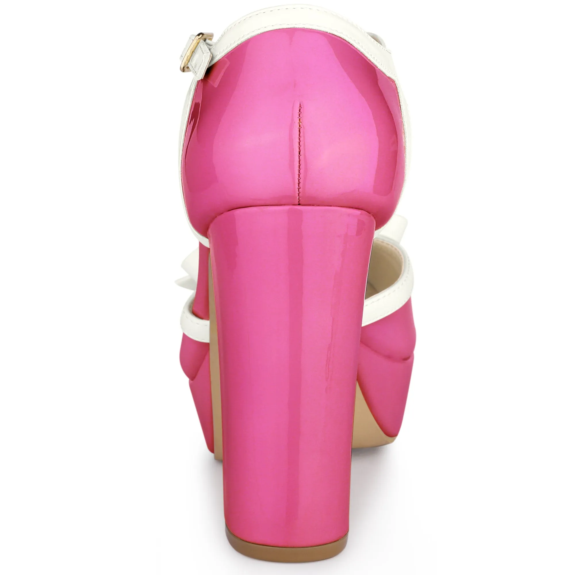 Platform Bow T Strap Chunky Heel Pumps