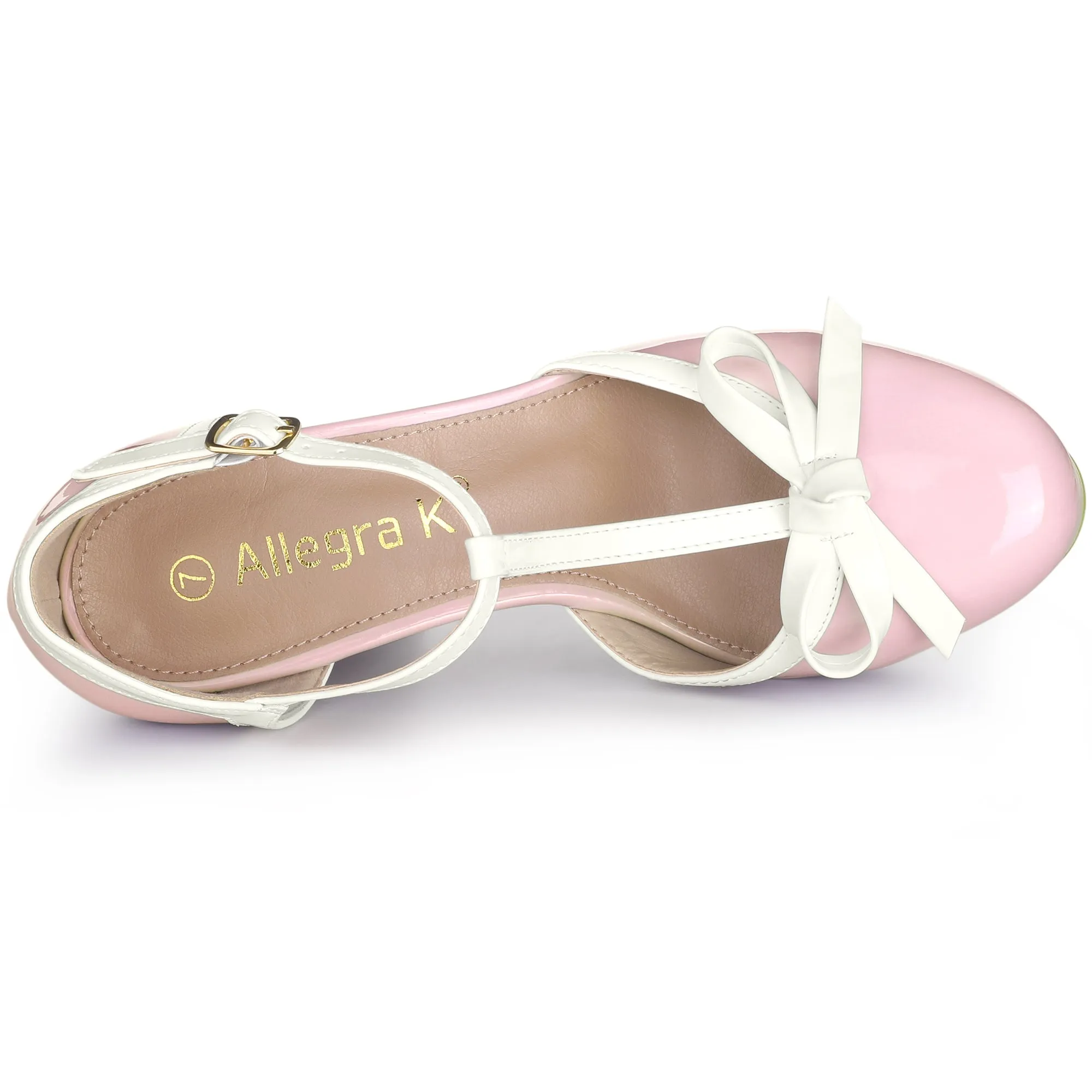Platform Bow T Strap Chunky Heel Pumps