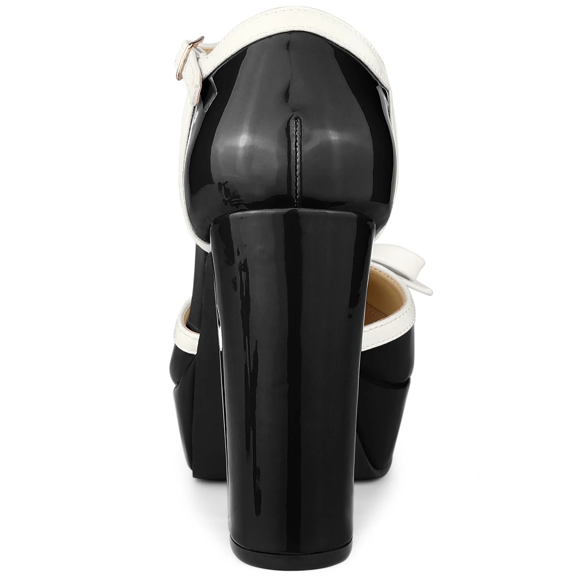 Platform Bow T Strap Chunky Heel Pumps