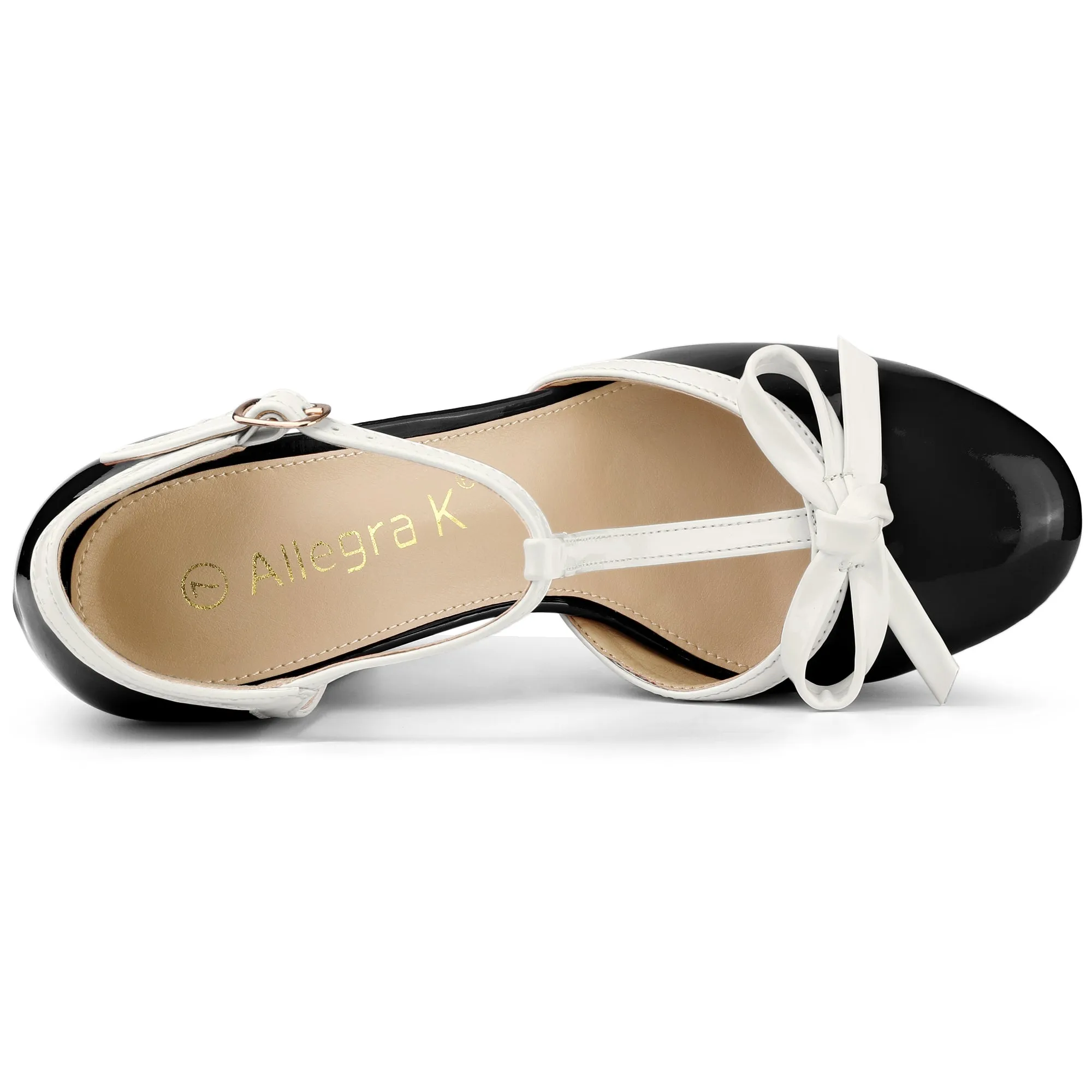 Platform Bow T Strap Chunky Heel Pumps
