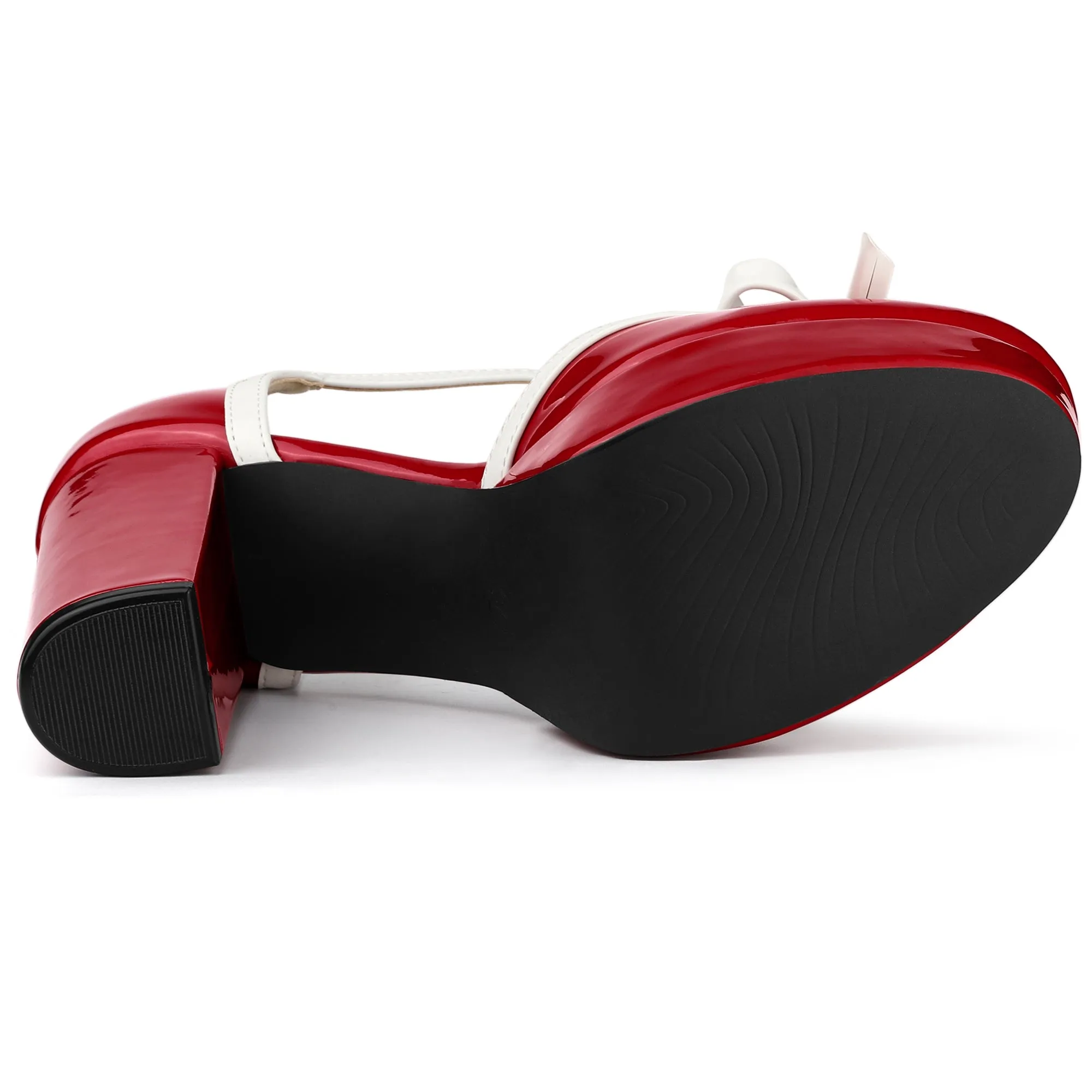 Platform Bow T Strap Chunky Heel Pumps