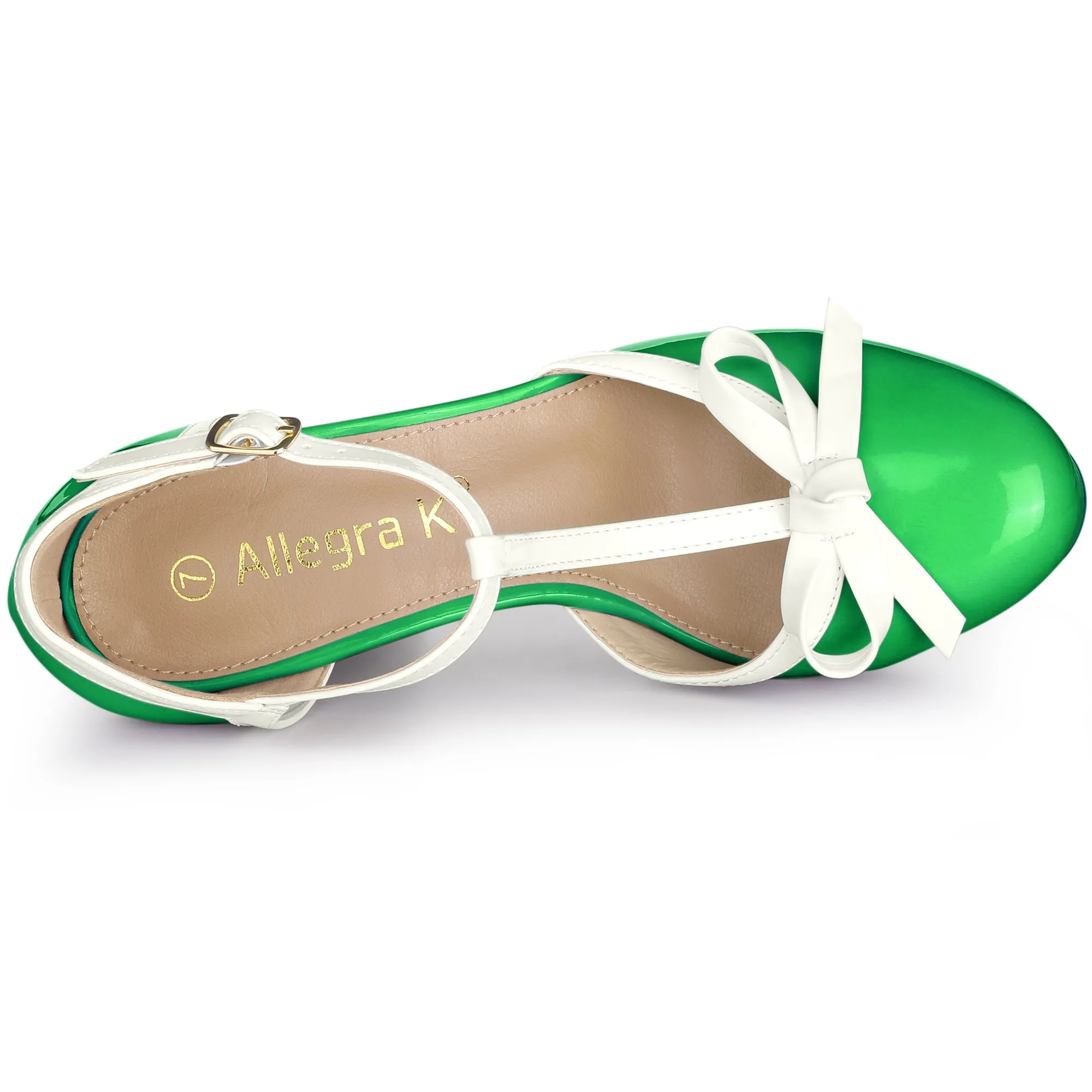 Platform Bow T Strap Chunky Heel Pumps
