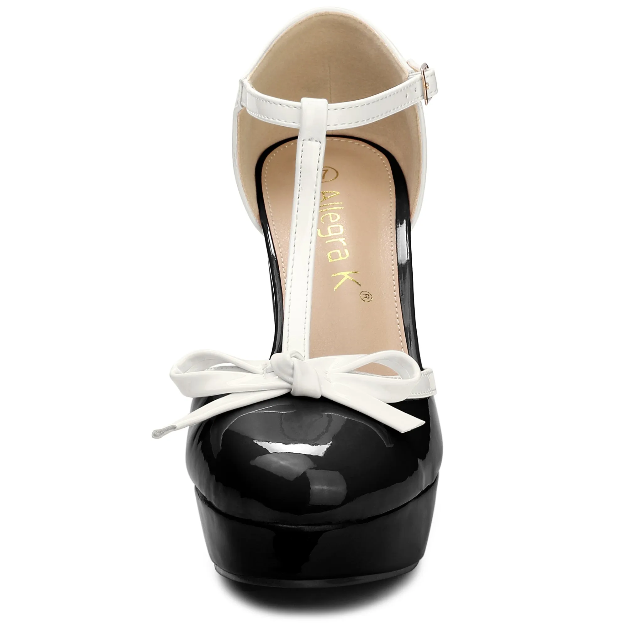 Platform Bow T Strap Chunky Heel Pumps