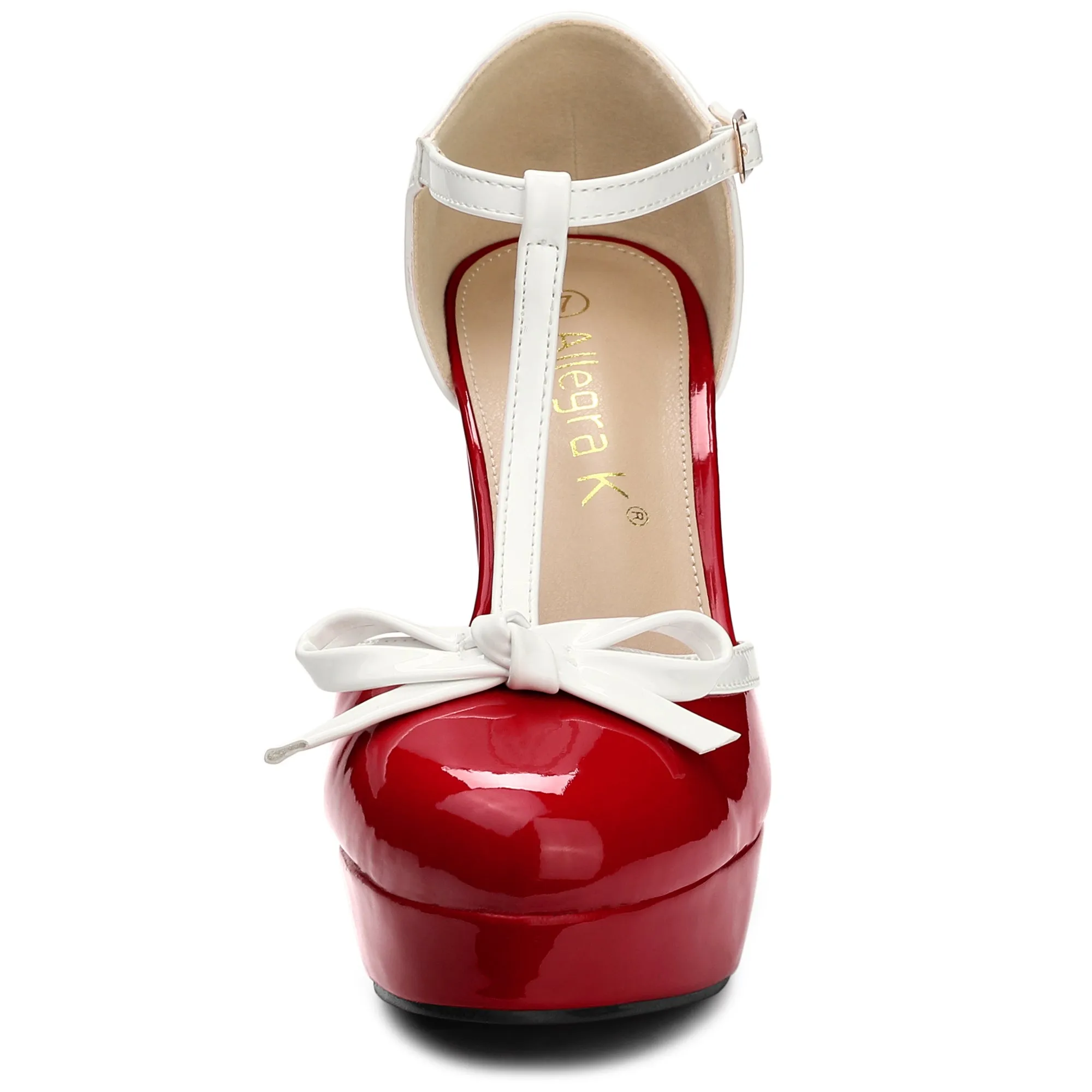 Platform Bow T Strap Chunky Heel Pumps