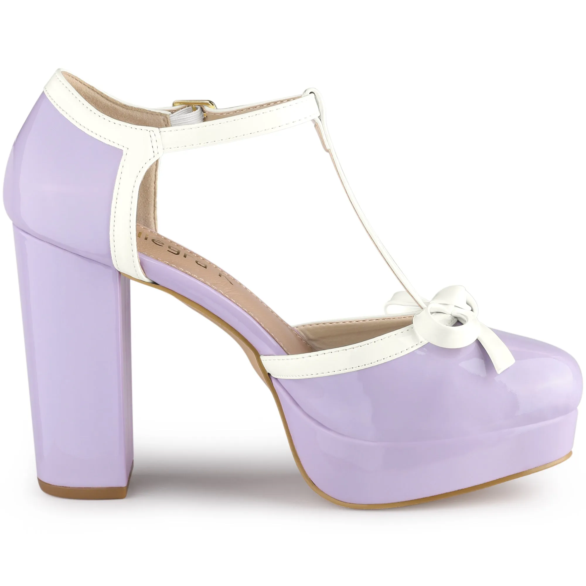 Platform Bow T Strap Chunky Heel Pumps