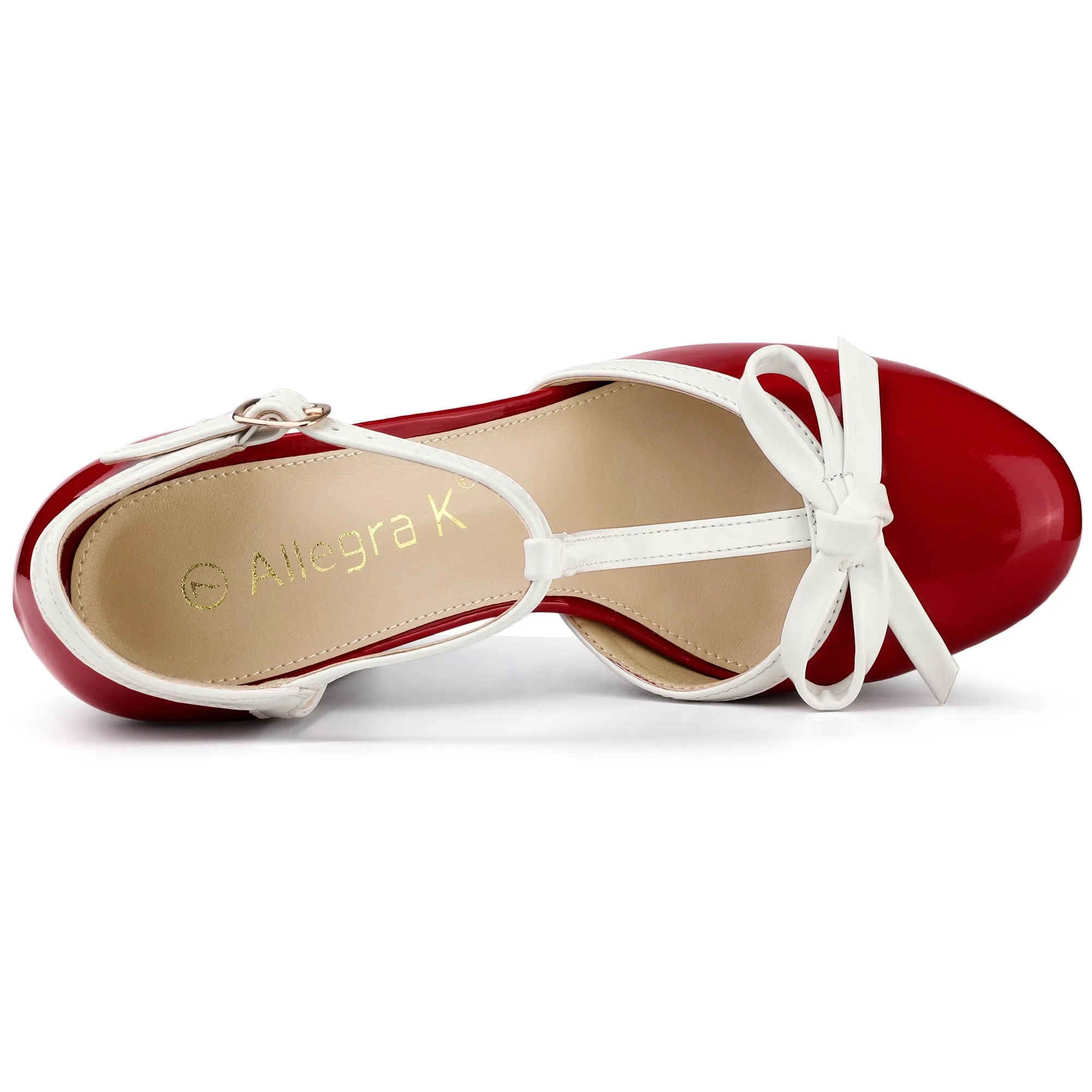 Platform Bow T Strap Chunky Heel Pumps