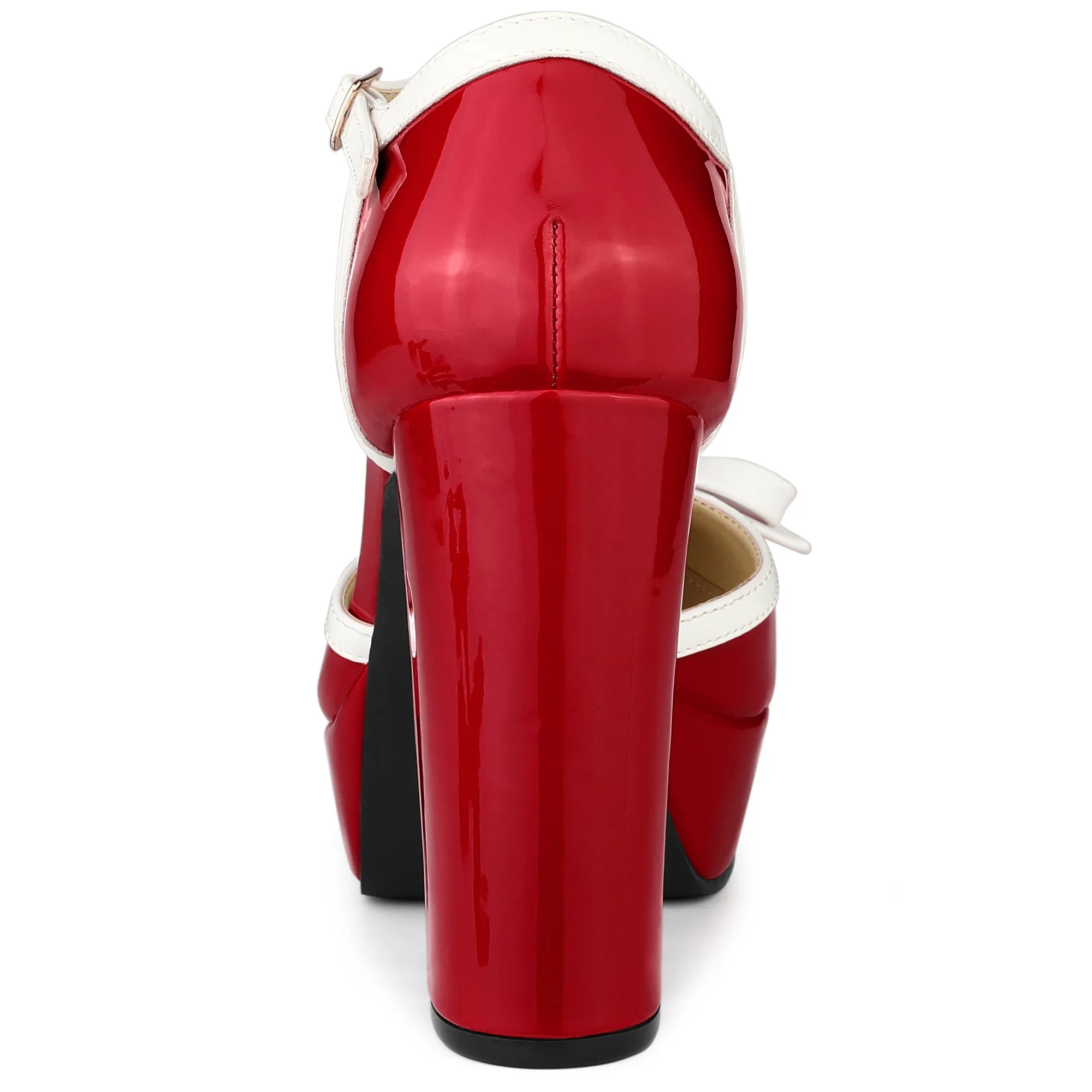 Platform Bow T Strap Chunky Heel Pumps