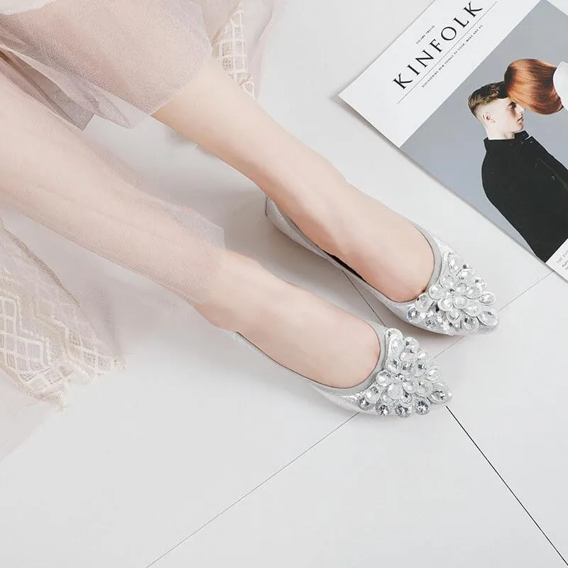 Pointed Close Toe Oxford Rhinestone Flats