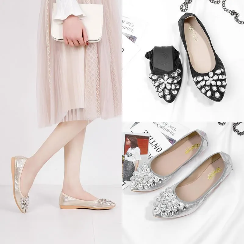 Pointed Close Toe Oxford Rhinestone Flats