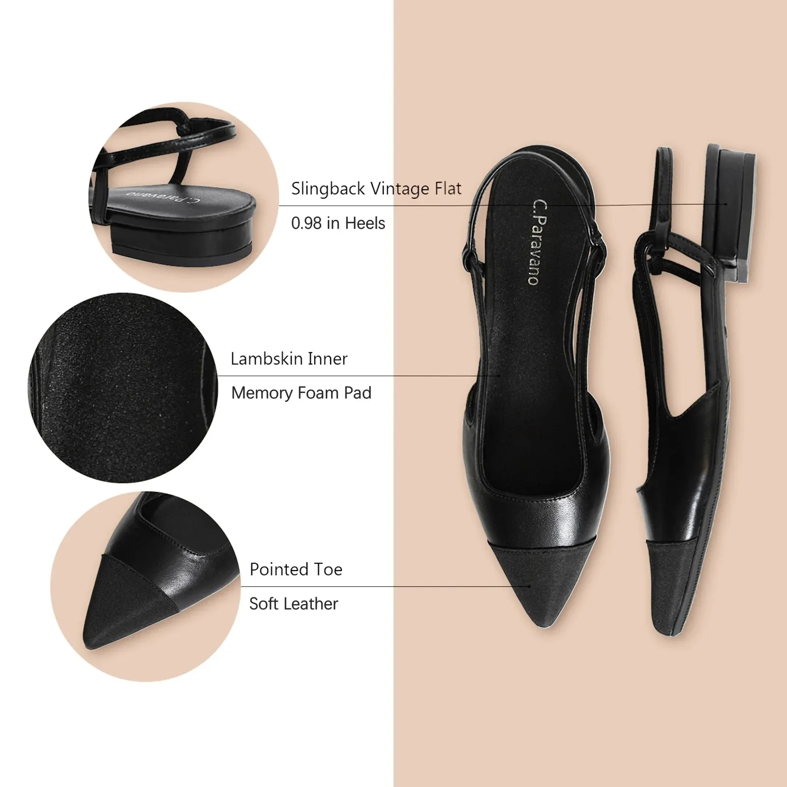 Pointed Toe Elegant Slingback Flats