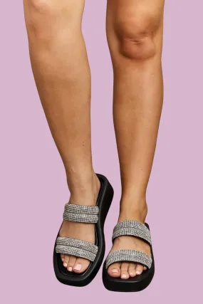Qupid Bright Mind Platform Wedge Rhinestone Sandal