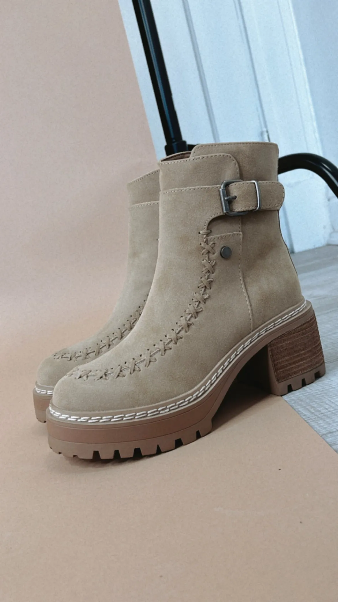Ridge Platform Buckle Bootie, Sand