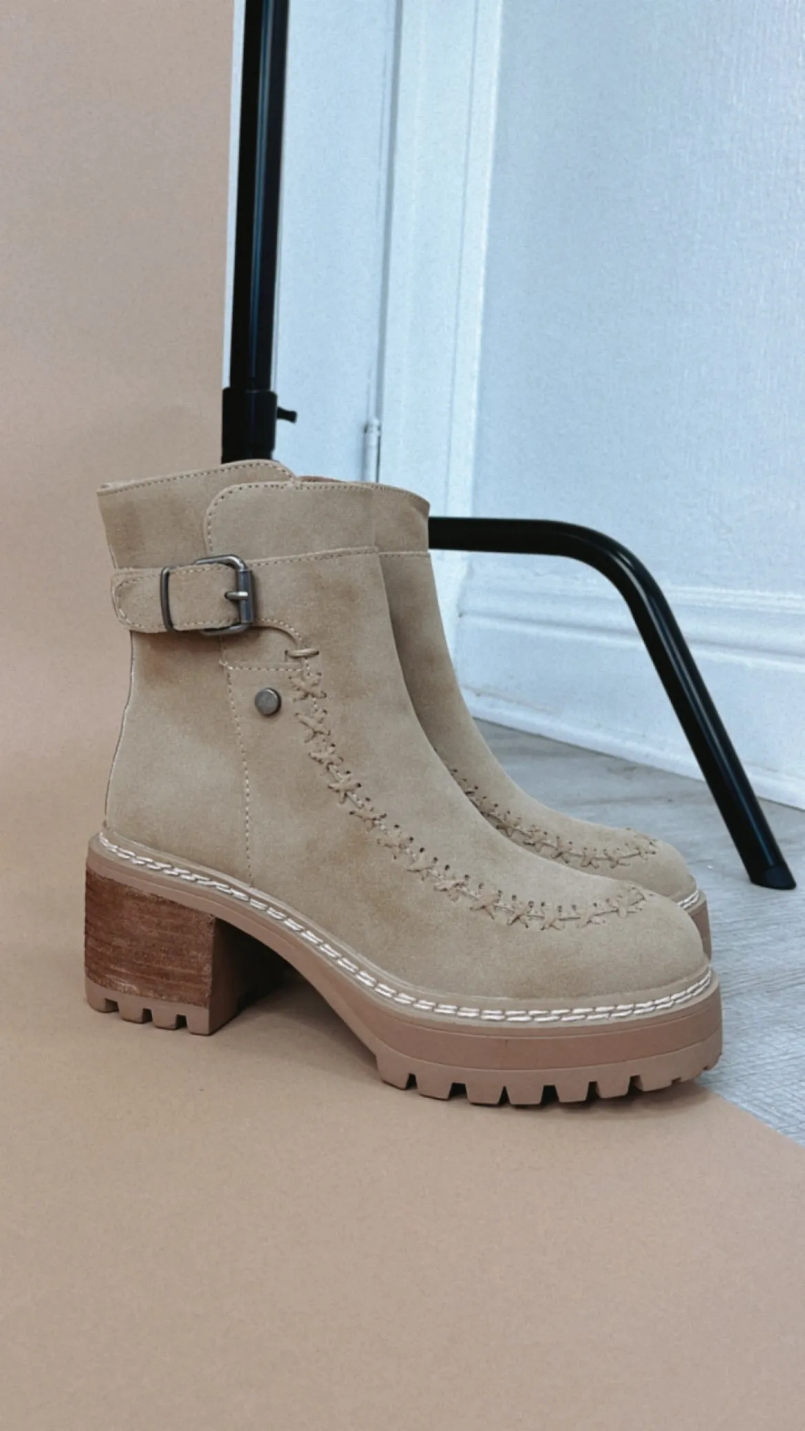 Ridge Platform Buckle Bootie, Sand
