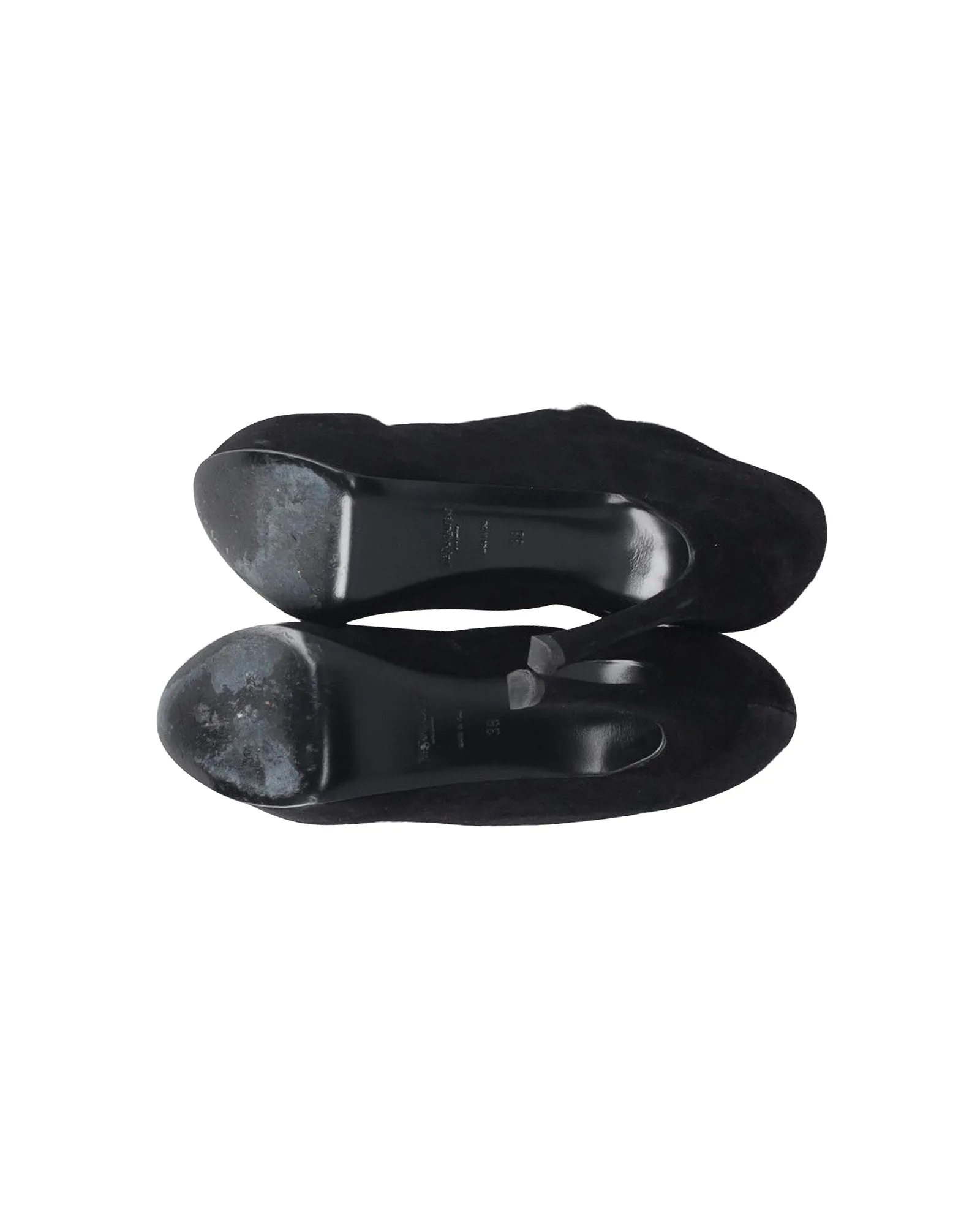 Saint Laurent Animal Print Platform Ankle Boots in Black Pony Hair