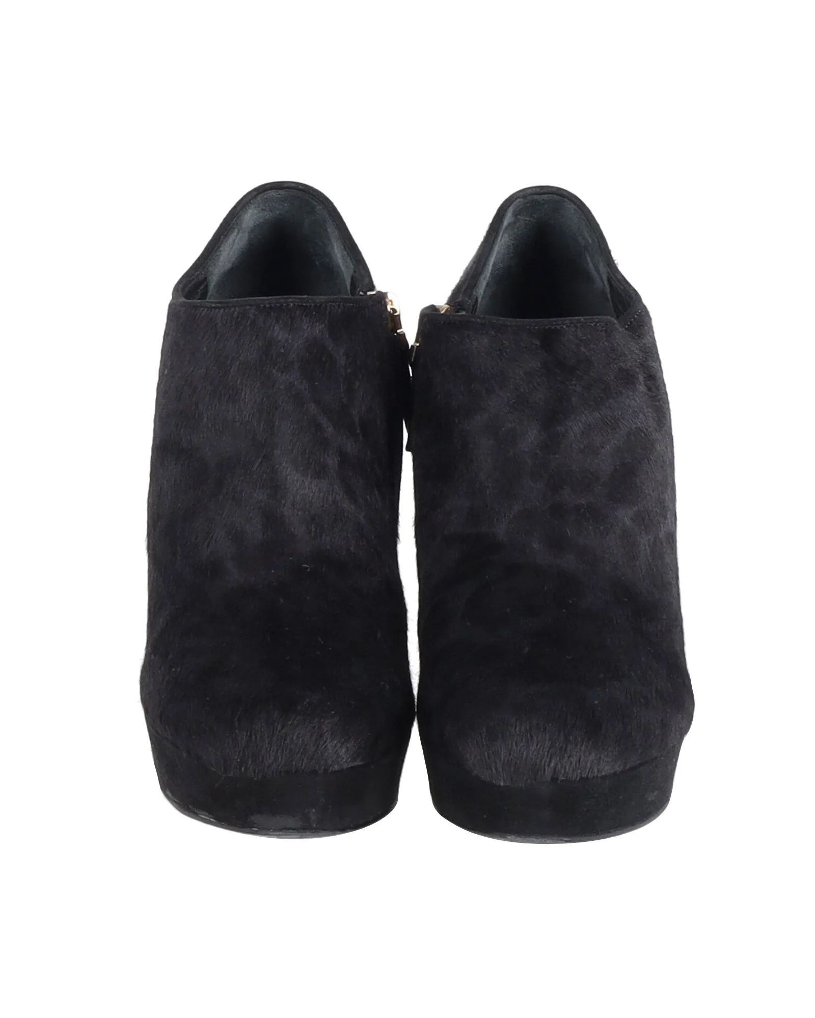 Saint Laurent Animal Print Platform Ankle Boots in Black Pony Hair