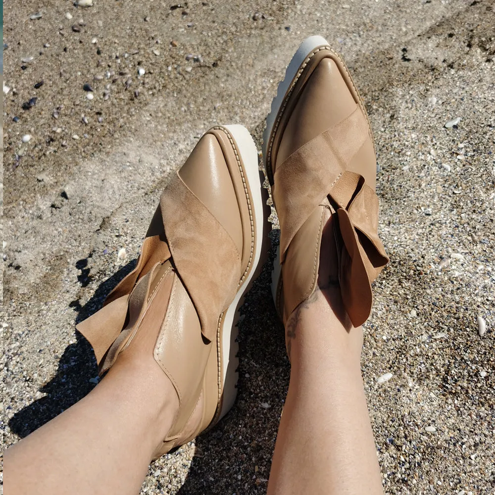 SHR Tulips beige leather open back shoes