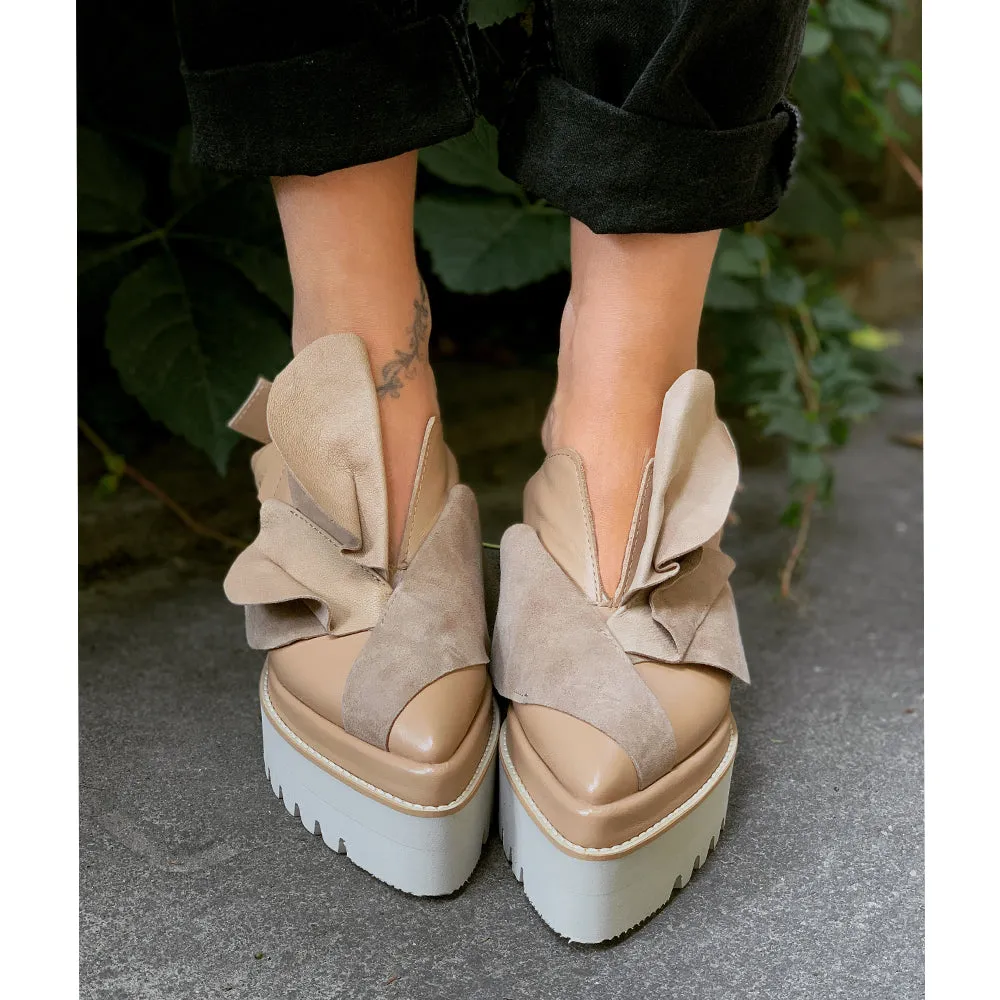 SHR Tulips beige leather open back shoes