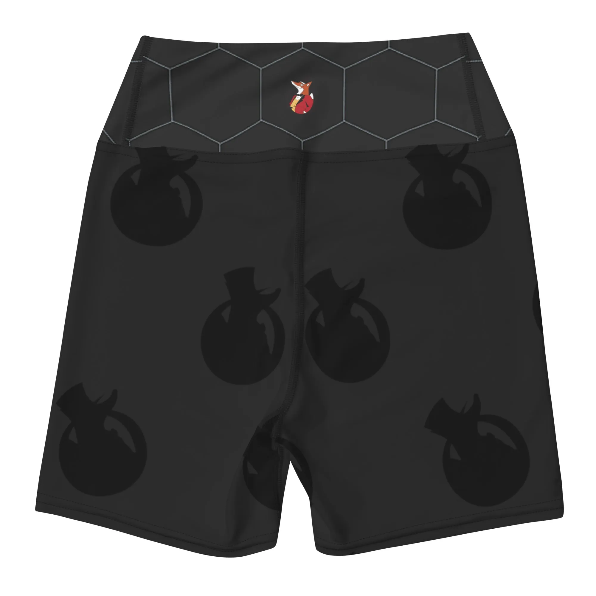 Snooty Fox Art Yoga Shorts - Hex waist, Black Logo
