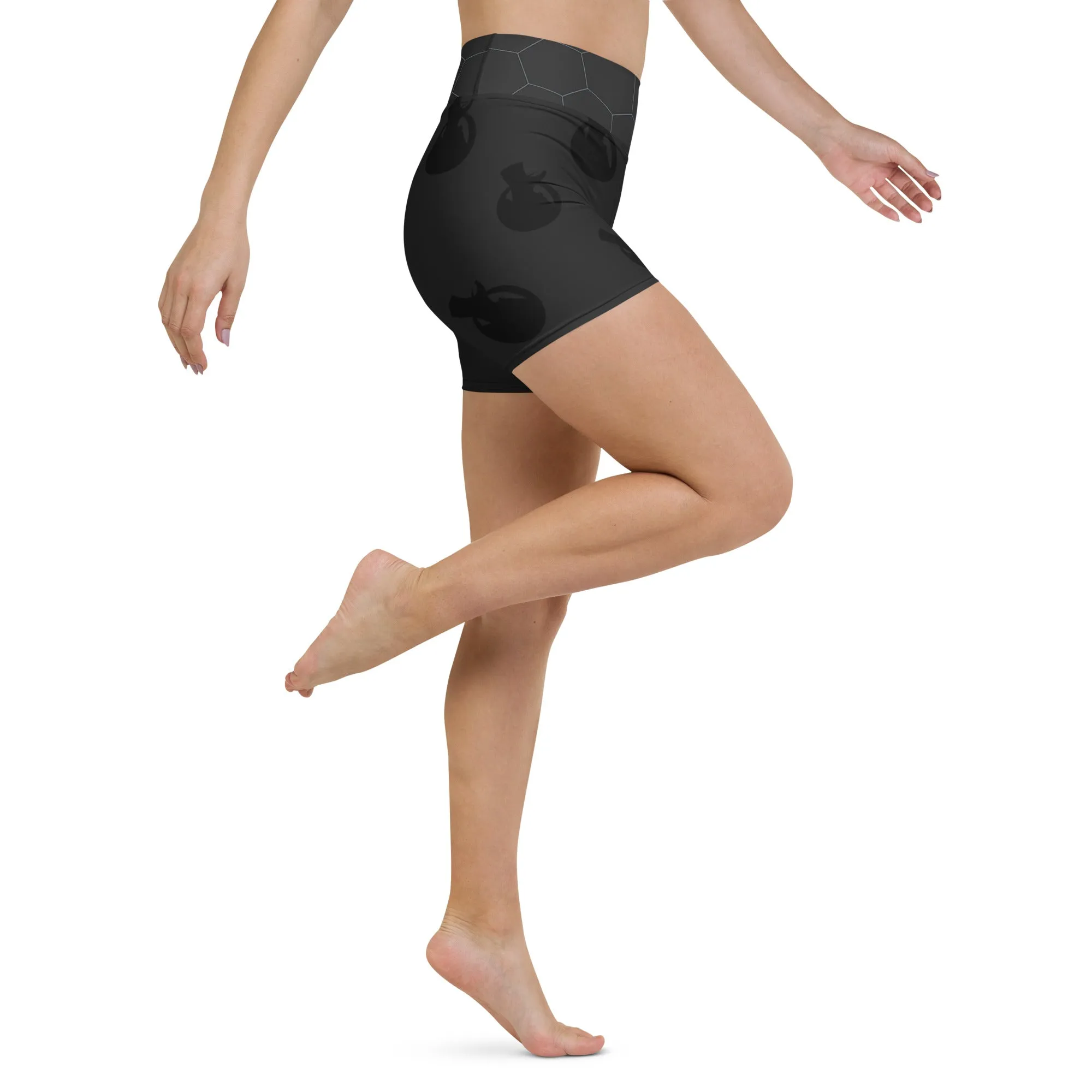 Snooty Fox Art Yoga Shorts - Hex waist, Black Logo