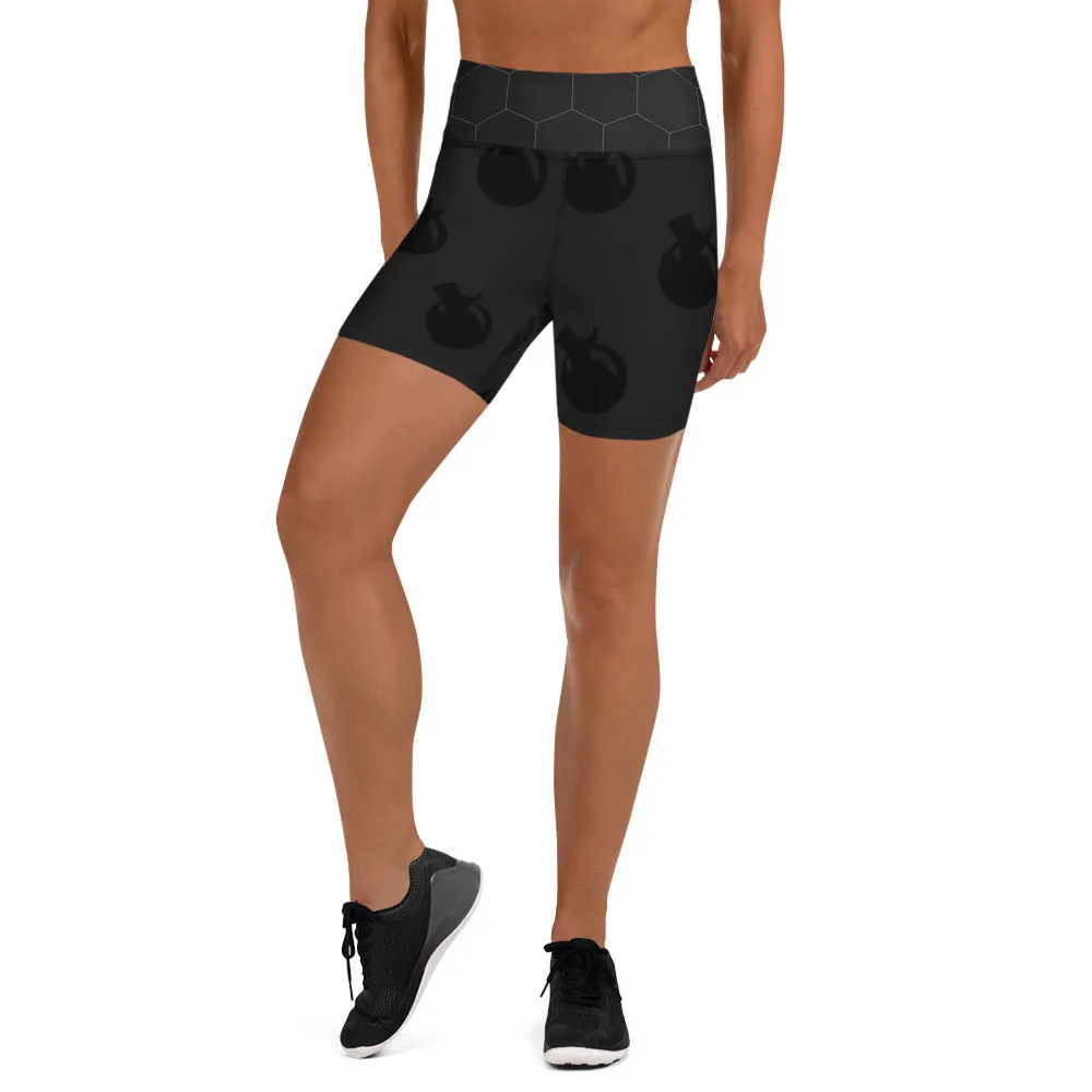 Snooty Fox Art Yoga Shorts - Hex waist, Black Logo